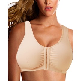 Post Surgical Bra Front Closure Post Surgery Bra Post Op Front Close Bras Sports Bra Mastectomy Bra Wirefree for Women (Large, Nude)