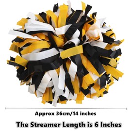 Gbateri 2 Pieces 6 Inches Plastic Cheerleading Pom Poms with Baton Handle, Cheerleader Pom Poms, Cheering Pom Poms Cheer Pompoms for School Spirit Dance Party Cheering Squad(Yellow/Black/White)