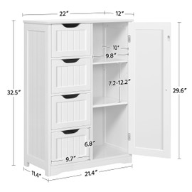 Yaheetech Kitchen Pantry Cabinet Storage Cabinet with Adjustable Shelves & 4 Drawers & 1 Door for Dining Room, Living Room, 22x12x32.5 inches(LxWxH), White