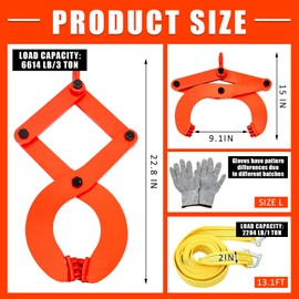 3T/6615 LBS Truck Pallet Puller Clamp Kit Pallet Puller Clamp Truck Pulling Scissor Grabber Style Hook and 13.1ft Nylon Tow Strap with Gloves for Pulling Heavy Thing(Tangerine,3T/6615 LBS)