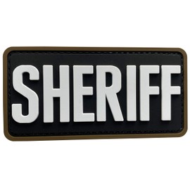 uuKen Sheriff Patch PVC Black and White 2x4 inches Hook Back for with Hook Fastener Back for Hats Caps Bags Backpacks Clothing Vest Jackets (Black and White, S 4"x2")