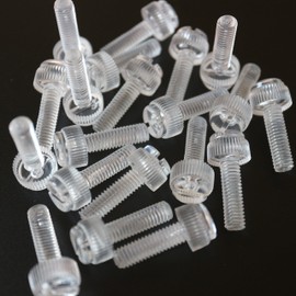 Pack of 60 Transparent Clear Plastic Acrylic Thumbscrews, slotted+knurled M6 x 20mm, (15/64 x 25/32 in)