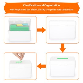 JuxYes 4 x 6 inch Index Card Box, Index Card Holder Case Recipe Card Box Notecard Case Plastic Storage Organizer for Filling Notes, Note Cards, Flashcards, Recipes and Addresses, White