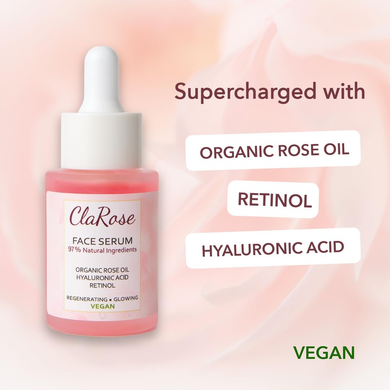 ClaRose Hyaluronic acid Anti-ageing Face Serum with Organic Rose oil