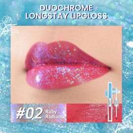 CHARMACY Multichrome Double Head Non-Stick Lip Gloss, Metallic Colourful Lip Glaze, Anti-transfer, Long Lasting Waterproof Liquid Lipstick Makeup (#02)