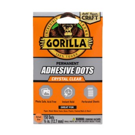 Gorilla Permanent Adhesive Dots, Double-Sided, Clear, 0.5" Diameter, 150 Pieces (Pack of 1) - No Mess, Photo Safe