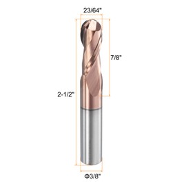 sourcing map Ball Nose End Mill 2 Flute 23/64" Diameter 3/8" Shank Tungsten Carbide Uncoated Spiral CNC Router Bits 7/8" Cutting Length Single End Ball for Carving Engraving Grinding