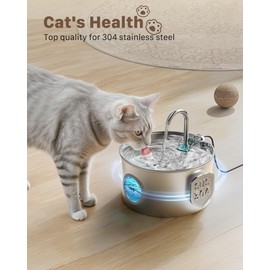 Cat Water Fountain for Drinking: Stainless Steel Cat Fountain - 2.2L Water Fountain Cat Bowl - Pet Water Fountain - Cat Drinking Fountain - Visible Water Level Cat Water Dispensers - GIOTOHUN