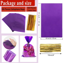 prxififeq Purple Plastic Cello gift goodie Candy cellophane treat bags 6x9 inches with Twist Ties,100PC, Party Favor Wrapping Set