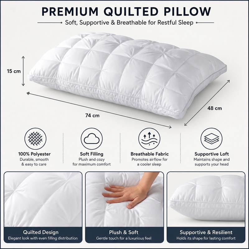 Hotel-Style Sleeping Pillow for Adults – Resilient Polyester Fill for