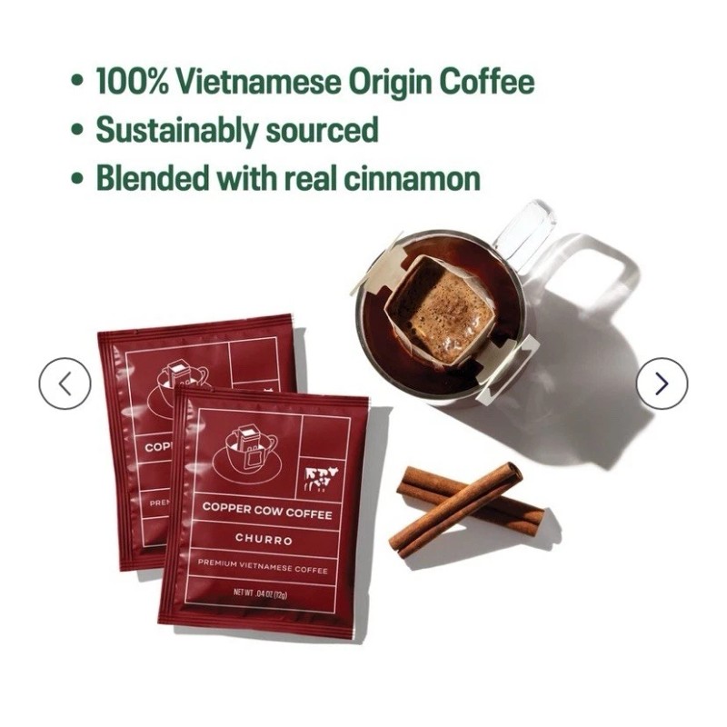 Copper Cow Churro Single Serve Pour-Over Coffee w/ Latte Creamer
