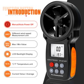 Handheld Anemometer Wireless Bluetooth Anemometer, AP-007APP Wind Speed Meter Measure Wind Speed & Temperature | Backlit Display | Max/Min/AVG Readings, Ideal for Shooting, Sailling, Climbing, HVAC