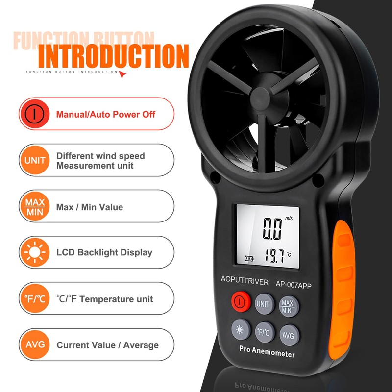 Handheld Anemometer Wireless Bluetooth Anemometer, AP-007APP Wind Speed Meter Measure