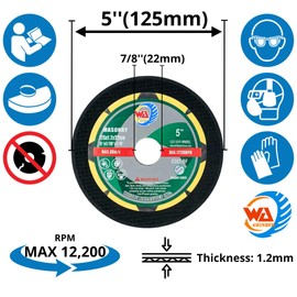 WA 25PACK - 5" inch Thin Cutting Wheels for Concrete/Masonry/Cast Iron Cut-Off Discs 5"x1/16"x7/8", Silicon Carbide Discs for Angle Grinder