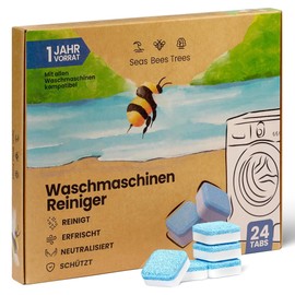 Seas Bees Trees Waschmaschinenreiniger 1 Jahresvorrat, entfernt Gerüche, Kalk und Ablagerungen gründlich, Waschmaschinen Entkalker für alle Waschmaschinen, Waschmaschinen Reiniger mit 24 Tabs