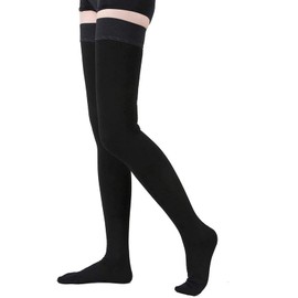 TOFLY® Medical Thigh High Compression Stockings for Women & Men, Closed Toe, Opaque, Firm 20-30mmHg Graduated Compression Socks with Silicone Band, Support for Varicose Veins, Edema, Travel,Black L