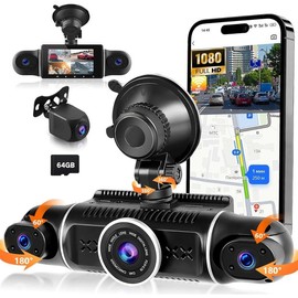 WiFi 360° Dash Cam Front and Rear Inside,4 Channel 3" IPS Touchscreen Dash Cam Front and Rear Inside Left Right,4 * 1080P Dash Camera with 8 IR Night Vision,Loop Recording,G-Sensor,APP Control+64G TF - Colour: 2K Dashcam（without 64G Card）