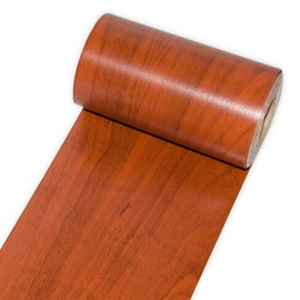 Wood Border Peel and Stick, 4 inch X 32 ft Self Adhesive Wood Repair Tape, 1Roll Wood Colored Trim Wood Grain Repair Patch for Mirrors, Doors, Windows, Floors, Furniture, Bathroom (Reddish Brown)