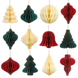 JULMELON 12 Pcs 4In Christmas Paper Honeycomb Decoration for Tree Ornaments