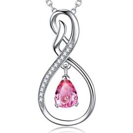 GinoMay Mothers Day Birthday Gifts for Women Forever Love Infinity Pink Tourmaline October Birthstone Jewellery Sterling Silver