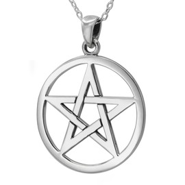 Moonlight Mysteries Sterling Silver Wiccan Pentacle Pentagram Pendant Necklace with Cable Chain (20 Inches)