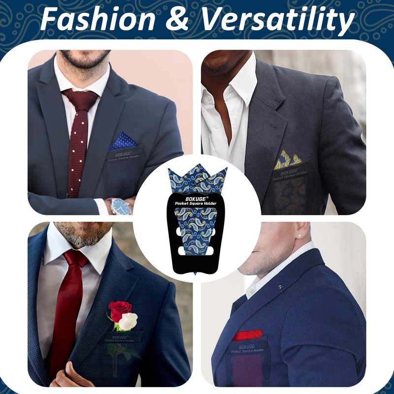 BOKUGE Pocket Square Holder,Keeps Pocket Squares for Men in Place，Fashionable