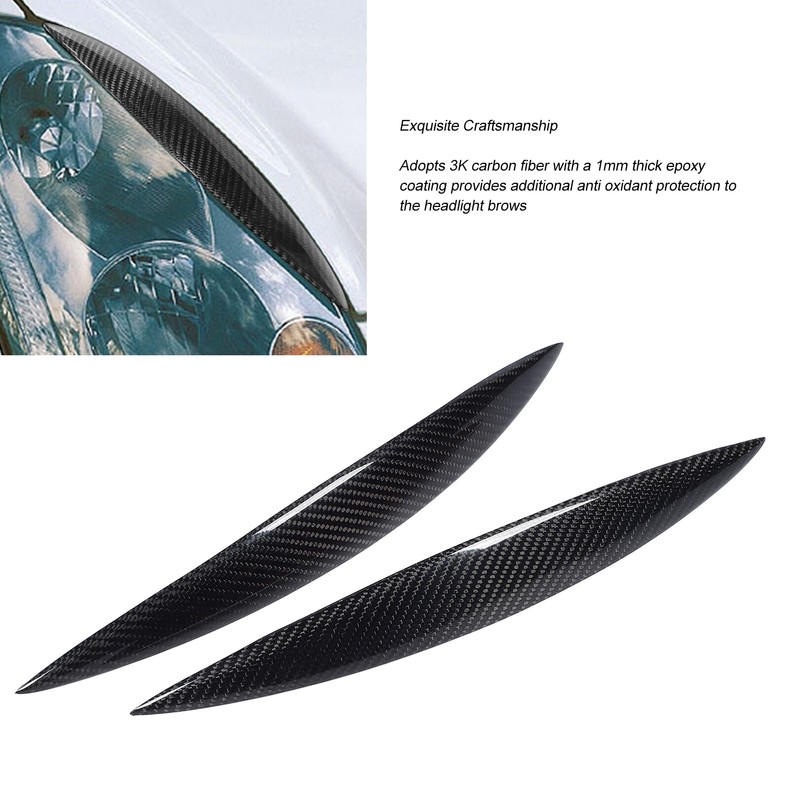 2pcs Carbon Fiber Headlight Eyebrows Left Right Glossy 3K Twill