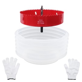 Nicerity 6 Inch Hole Saw with 160mm Dust Bowl Catcher for Recessed Lights, 152mm Hole Cutter in Bi-Metal with Arbor for Wood, Plastic Board, Ceiling, Drywall, Include Hex Key & Gloves