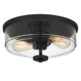 Tawson Noah Modern Farmhouse 2-Light Flush Mount Ceiling Light with Seeded Glass Shade in Black Finish for Hallway, Entryway, Passway, Dining, Bedroom, Garage, Living Room