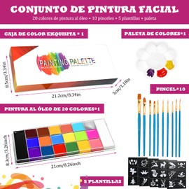 Pintura Facial y Pintura Corporal, Kit de Pintura Corporal Facial de 20 Colores, Pintura Corporal para Fiestas con 10 Pinceles de Diferentes Tamaños, Ideal para Año Nuevo y Cosplay (20)