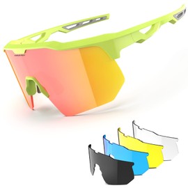 HAAYOT Polarized Cycling Glasses,Sports Sunglasses for Men Women,Baseball Biking Running Sunglasses 5 Lenses Orange
