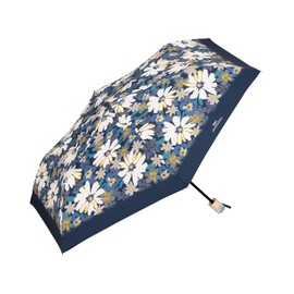 Wpc. 8112-014-002 Folding Umbrella, Blooming Flower, Mini, Navy, Rain Umbrella, Ribs, 19.7 inches (50 cm), Lightweight, Rain or Shine, Women's, Floral Pattern, Stylish, Retro, Clear, Handle, Cute,