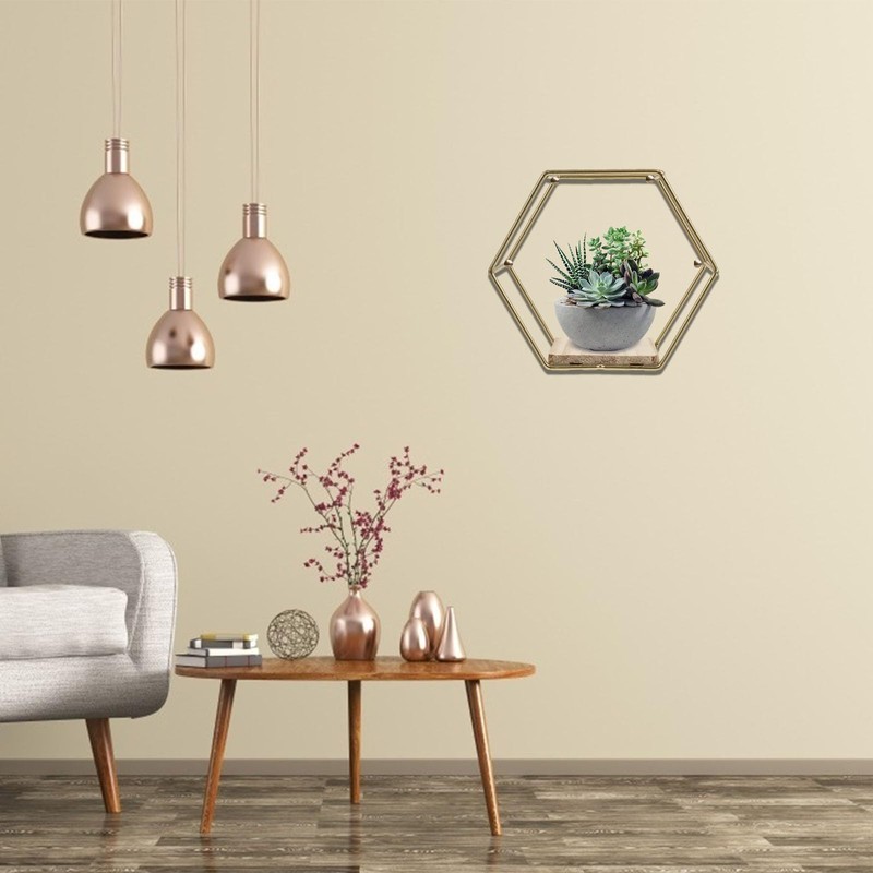 STOBAZA 2 Pack Hexagonal Wall Mounted Gold Shelves Wall Decor