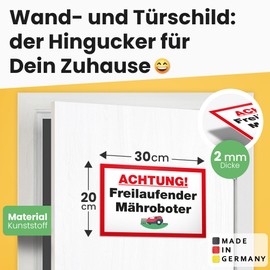 DankeDir! Free-running robotic mower sign 30 x 20 cm funny sign for garden and lawns garden sign weatherproof durable lawn mower robot lawn robot