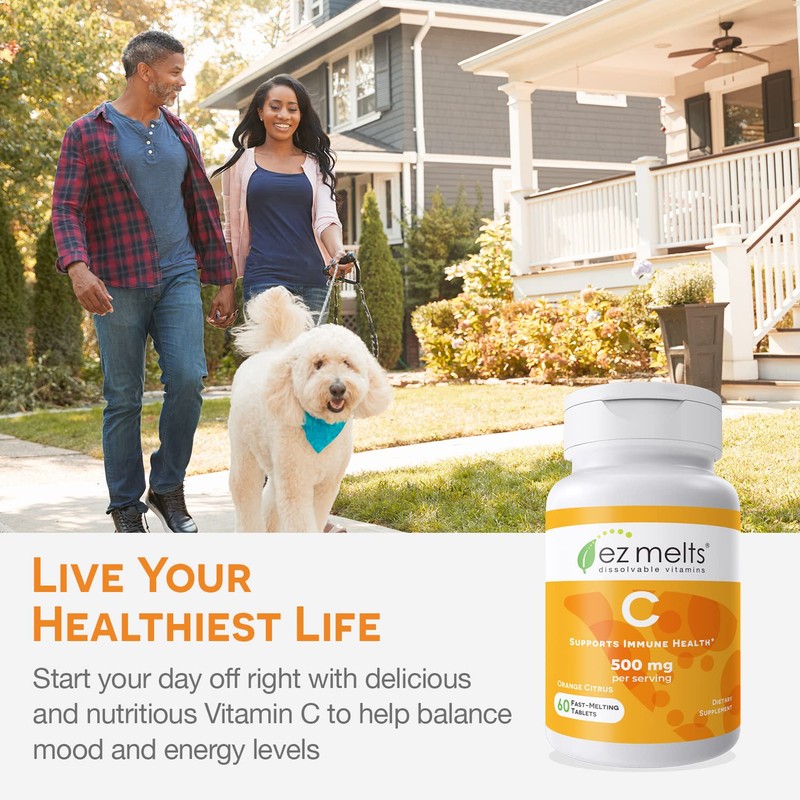 EZ Melts Dissolvable Vitamin C 500 mg, Sugar-Free, 1-Month Supply