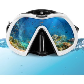 STOMP Silicone Skirt Tempered Glass Diving Mask Panoramic HD View, Anti-Fog Scuba Diving Goggles Adult and Youth Swim Goggles with Nose Cover （White）