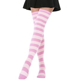 AQOKKA Extra Long Thigh High Socks Long Boot Thigh High Stockings Striped Over Knee High Socks for Women Girls Leg Warmers
