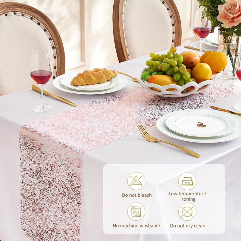 Table Runner Rose Gold Metallic Thin Mesh Pink Roll Table