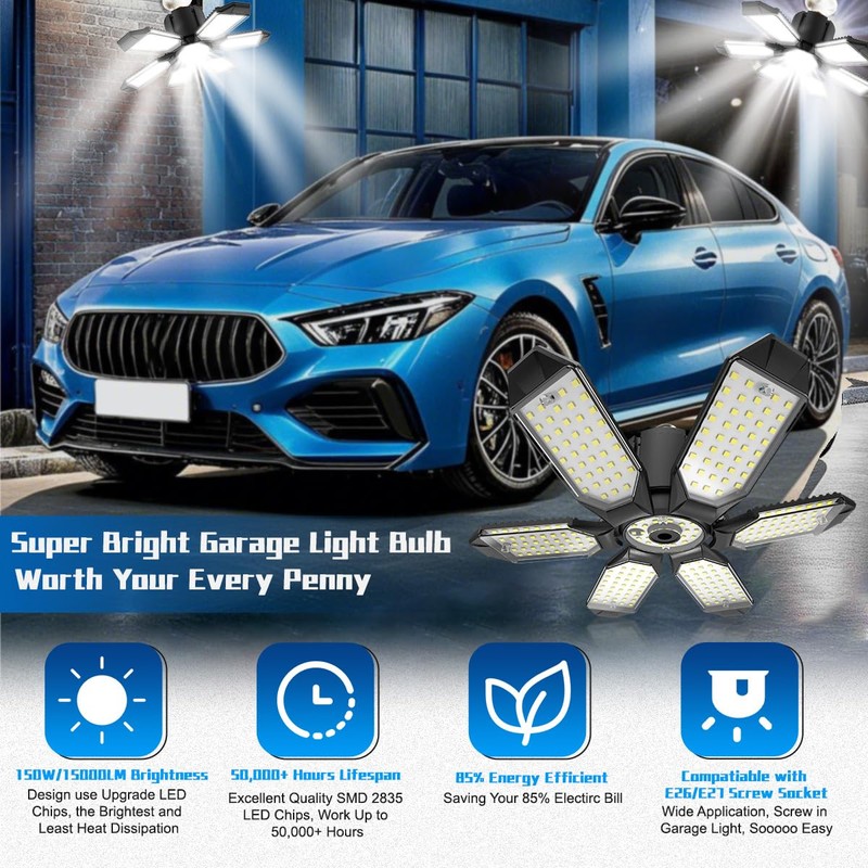 POLARPRA Garage Light - Super Brighter 15000LM Garage Light Bulb