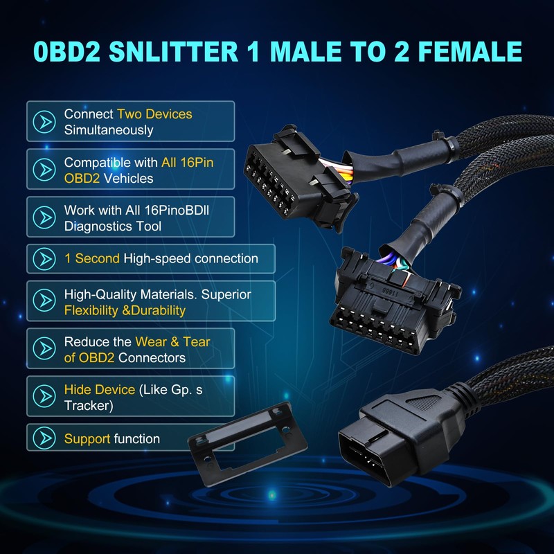 iKKEGOL Underdash OBD2 Splitter Y Cable, 1 Male to 2