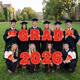 15 Pcs Large Graduation Yard Signs Class of 2026 Red and Gold, Congrats Grad Lawn Decorations with 28 Stakes for Outdoor Lawn, High School College Graduation Party Yard Decor (Red)