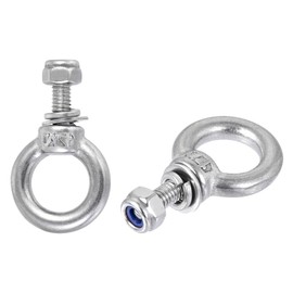 sourcing map Lifting Eye Bolt M4 x 11mm Male Thread with Hex Screw Nut Gasket Flat Washer for Hanging Securing Chain Wire Rope, 304 Stainless Steel, 2 Sets