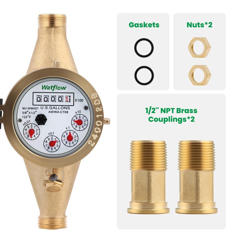 Watflow DN15 Water Meter 1/2" NPT, AWWA C708 Certification Gallon