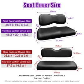 PZWLI 4PCS Golf Cart Seat Covers Kit,Front and Rear Seat Cover for Yamaha Drive/Drive 2 Standard Seat Cushion,Smooth and Simple Style, Waterproof Replacement Seat Cover(Black)