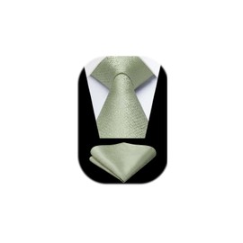 HISDERN Men's Tie Handkerchief Plain Tie & Pocket Square Set Ties for Wedding Party Plain in Various Colours, N12-Sage Green-02