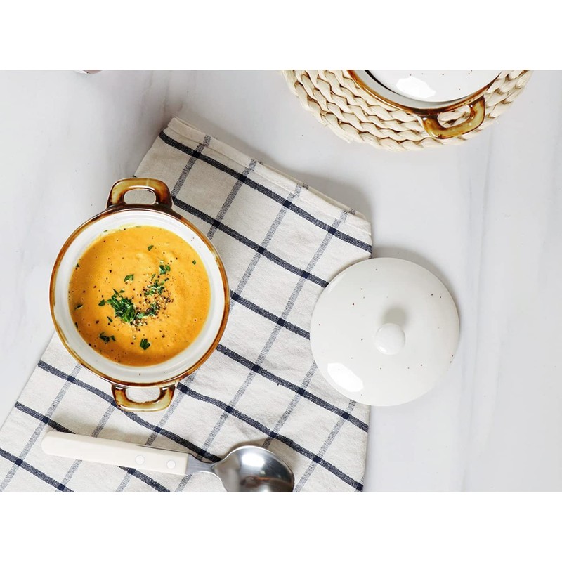 ONEMORE Ramekins with Lids, 12 oz Ceramic Small Casserole Dish