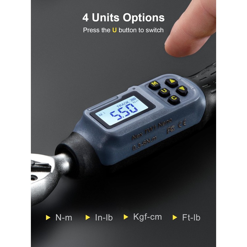 GROWNEER Digital Torque Wrench, 1.1-22.1 Ft-lbs/1.5-30 Nm, 1/4'' Drive Inch