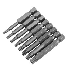 Star Head Screwdriver Bit Set 8pcs S2 Alloy Steel 1/4 Hex Shank Magnetic T8 T10 T15 T20 T25 T27 T30 T40 2" Long Security Torx Star Screwdriver Bits