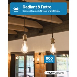 Sunco 12 Pack Edison Bulbs LED ST64, Clear Vintage Filament Waterproof Bulb, 800 LM, 8.5W (60W Equivalent), 4000K Cool White, E26 Medium Base, Decorative Dimmable UL