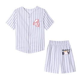 4th Baseball Birthday Outfit Birthday Shirt Set Kids Boy 4 Years Olds Sports Jersey Tops Pants